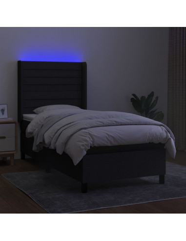 Letto a Molle con Materasso e LED Nero 90x200 cm in Tessuto