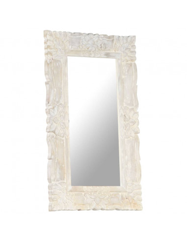 Specchio Bianco 80x50 cm in Legno Massello di Mango