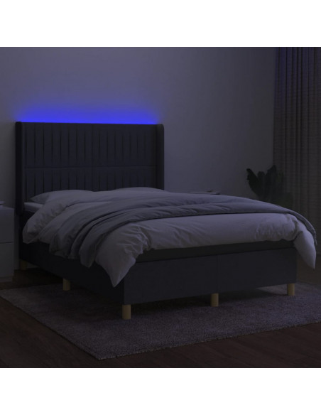 Letto a Molle Materasso e LED Grigio Scuro 140x200cm in Tessuto
