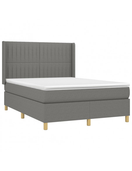 Letto a Molle Materasso e LED Grigio Scuro 140x200cm in Tessuto