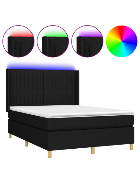 Letto a Molle con Materasso e LED Nero 140x190 cm in Tessuto