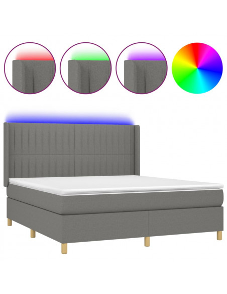 Letto a Molle Materasso e LED Grigio Scuro 160x200cm in Tessuto