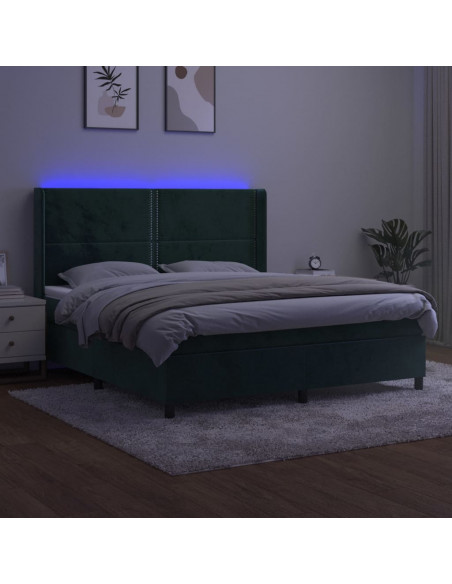Letto a Molle con Materasso e LED Verde Scuro 180x200cm Velluto
