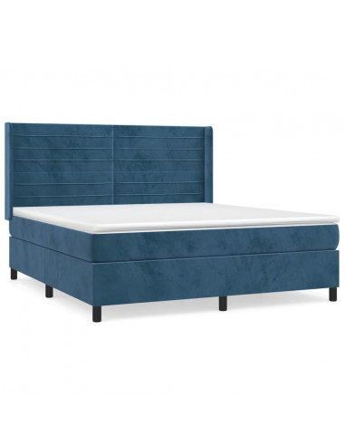 Giroletto a Molle con Materasso Blu Scuro 160x200 cm in Velluto