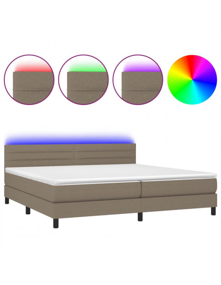 Letto a Molle Materasso e LED tortora 200x200cm in Tessuto