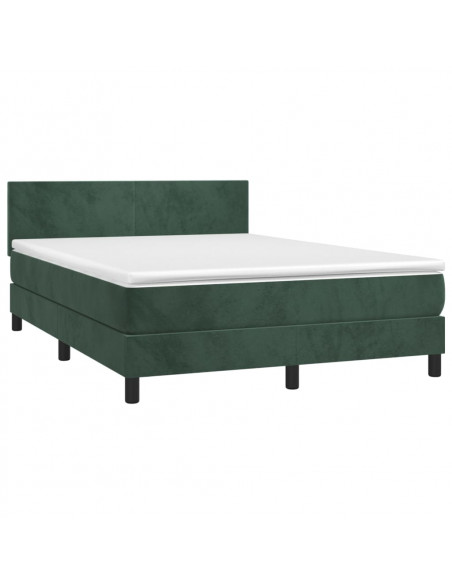 Letto a Molle con Materasso e LED Verde Scuro 140x190cm Velluto