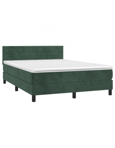 Letto a Molle con Materasso e LED Verde Scuro 140x190cm Velluto