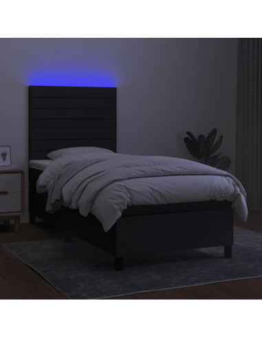 Letto a Molle con Materasso e LED Nero 90x200 cm in Tessuto