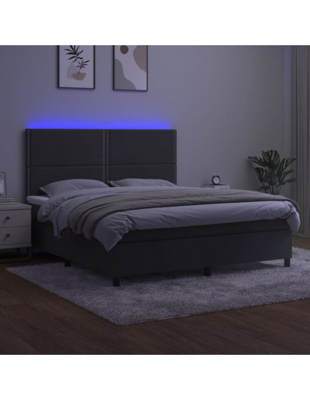 Letto a Molle con Materasso e LED Grigio Scuro 180x200 cm