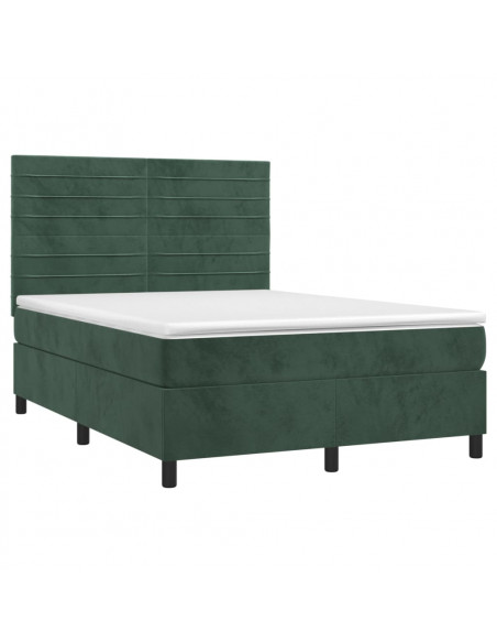 Letto a Molle con Materasso e LED Verde Scuro 140x200cm Velluto