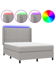 Letto a Molle Materasso e LED Grigio Chiaro 140x190 cm Tessuto 2