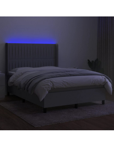 Letto a Molle Materasso e LED Grigio Chiaro 140x190 cm Tessuto