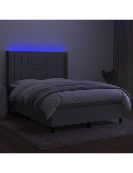 Letto a Molle Materasso e LED Grigio Chiaro 140x190 cm Tessuto