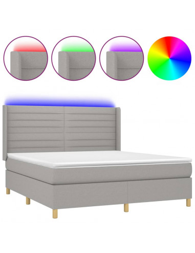 Letto a Molle Materasso e LED Grigio Chiaro 180x200 cm Tessuto