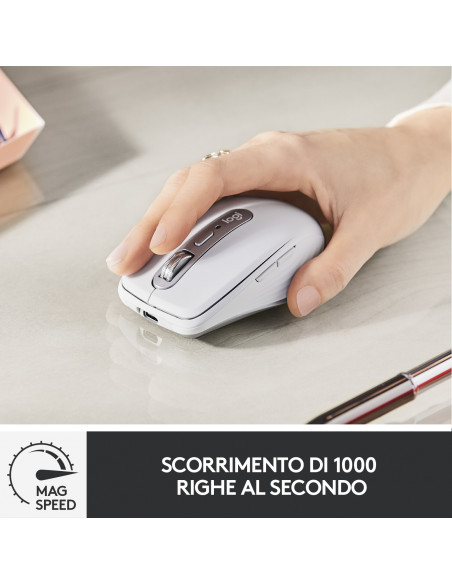 Logitech MX Anywhere 3 per Mac – Mouse Compatto Performante, Wireless, Scroller Magnetico Veloce, Su Ogni Superficie, Sensore 