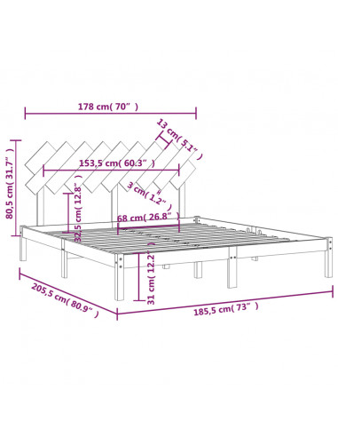 Giroletto 180x200 cm Super King in Legno Massello