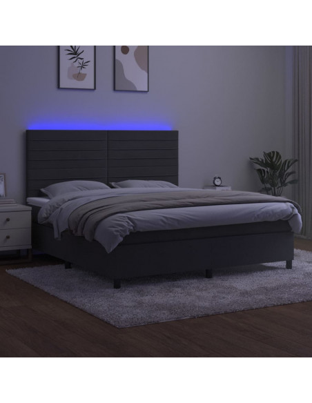 Letto a Molle con Materasso e LED Grigio Scuro 180x200 cm