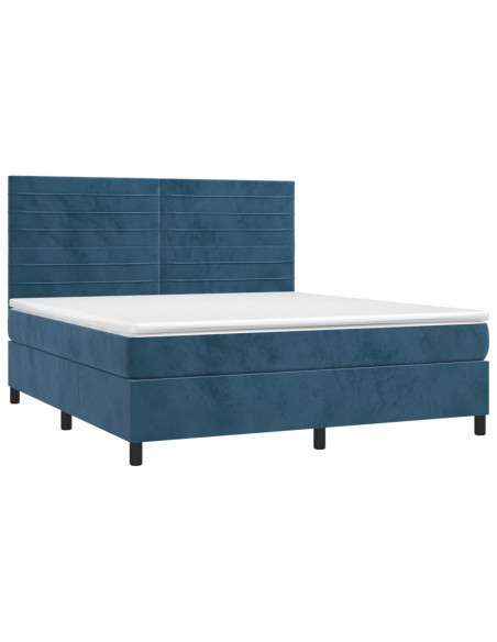 Letto a Molle con Materasso e LED Blu Scuro 180x200 cm