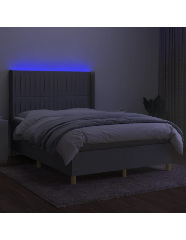 Letto a Molle Materasso e LED Grigio Chiaro 140x190 cm Tessuto