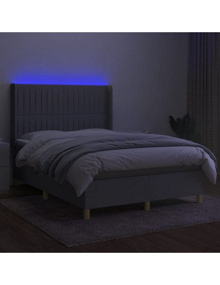 Letto a Molle Materasso e LED Grigio Chiaro 140x190 cm Tessuto
