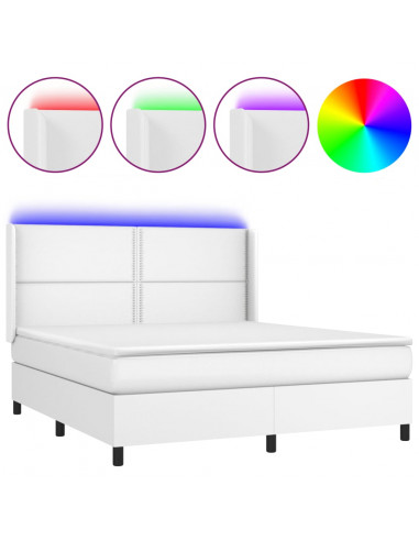 Giroletto Molle con Materasso e LED Bianco 160x200cm Similpelle