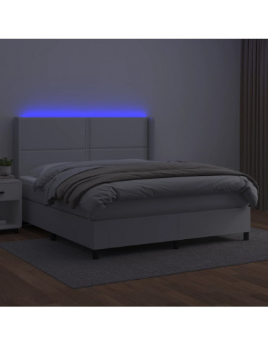 Giroletto Molle con Materasso e LED Bianco 160x200cm Similpelle