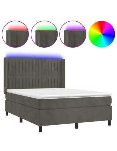 Letto a Molle con Materasso e LED Grigio Scuro 140x190 cm 2