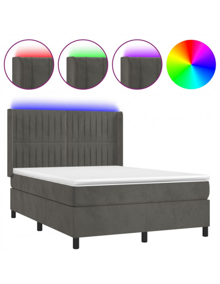 Letto a Molle con Materasso e LED Grigio Scuro 140x190 cm