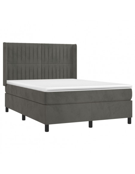Letto a Molle con Materasso e LED Grigio Scuro 140x190 cm