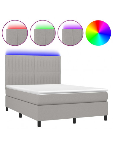 Letto a Molle Materasso e LED Grigio Chiaro 140x190 cm Tessuto
