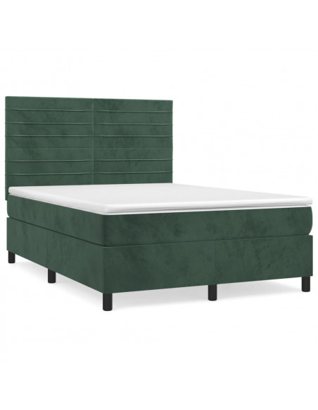 Giroletto a Molle con Materasso Verde Scuro 140x200 cm Velluto