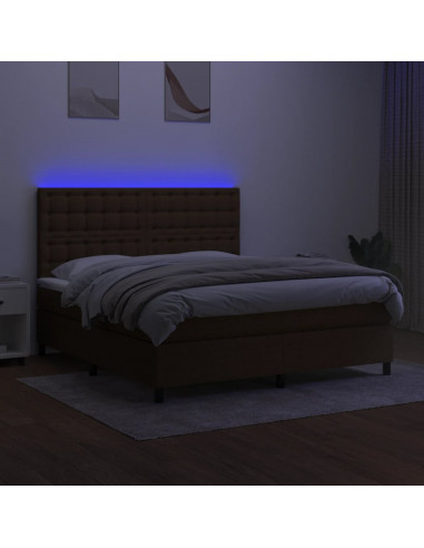 Letto a Molle Materasso e LED MarroneScuro 180x200cm in Tessuto