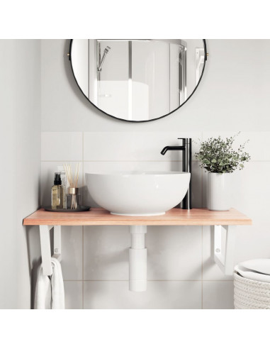 Ripiano a Parete per Lavabo in Acciaio e Massello di Rovere