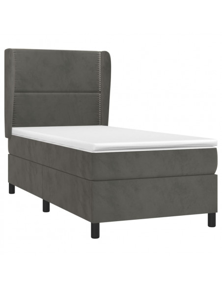Giroletto a Molle con Materasso Grigio Scuro 90x200 cm Velluto