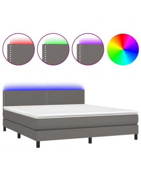 Giroletto Molle con Materasso e LED Grigio 180x200cm Similpelle