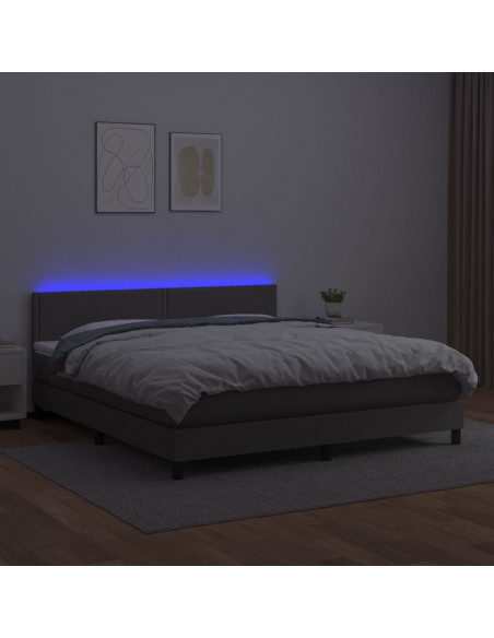 Giroletto Molle con Materasso e LED Grigio 180x200cm Similpelle