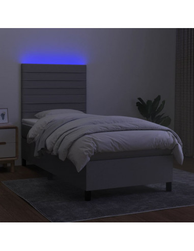 Letto a Molle Materasso e LED Grigio Chiaro 90x190 cm Tessuto