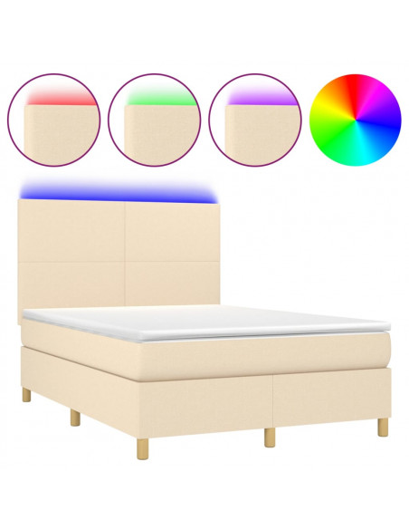 Letto a Molle con Materasso e LED Crema 140x190 cm in Tessuto