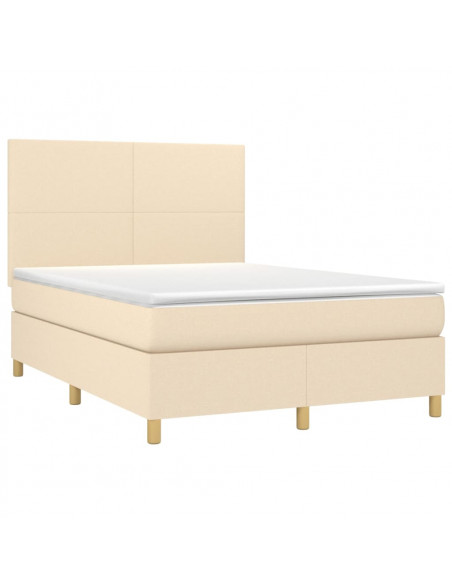 Letto a Molle con Materasso e LED Crema 140x190 cm in Tessuto
