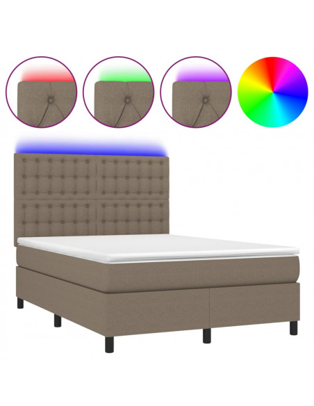 Letto a Molle con Materasso e LED Tortora 140x190 cm in Tessuto