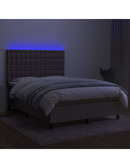 Letto a Molle con Materasso e LED Tortora 140x190 cm in Tessuto