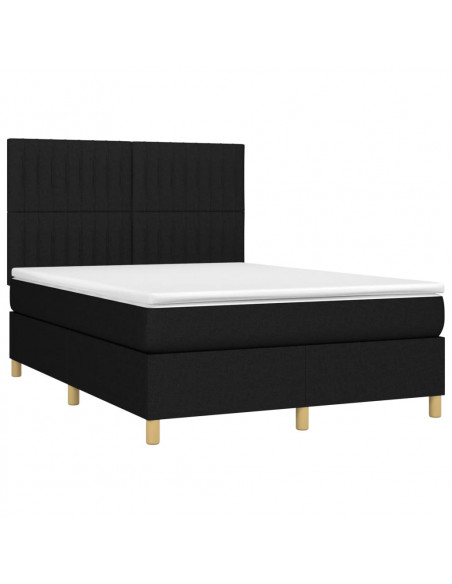 Letto a Molle con Materasso e LED Nero 140x190 cm in Tessuto