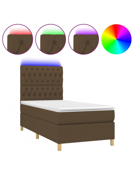 Letto a Molle Materasso e LED Marrone Scuro 90x200cm in Tessuto