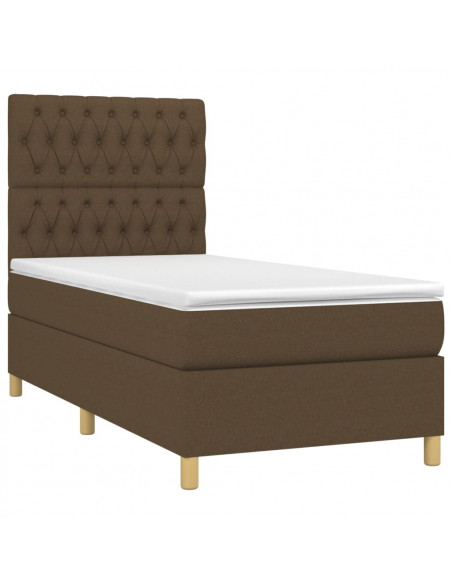 Letto a Molle Materasso e LED Marrone Scuro 90x200cm in Tessuto