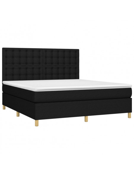 Letto a Molle con Materasso e LED Nero 160x200 cm in Tessuto