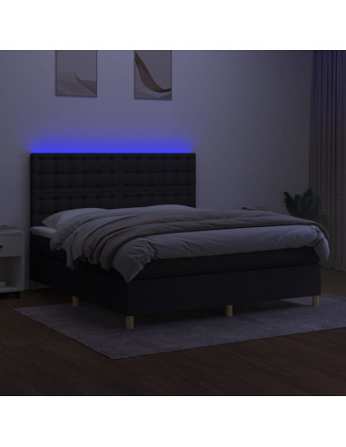 Letto a Molle con Materasso e LED Nero 160x200 cm in Tessuto