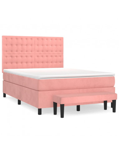 Giroletto a Molle con Materasso Rosa 140x190 cm in Velluto