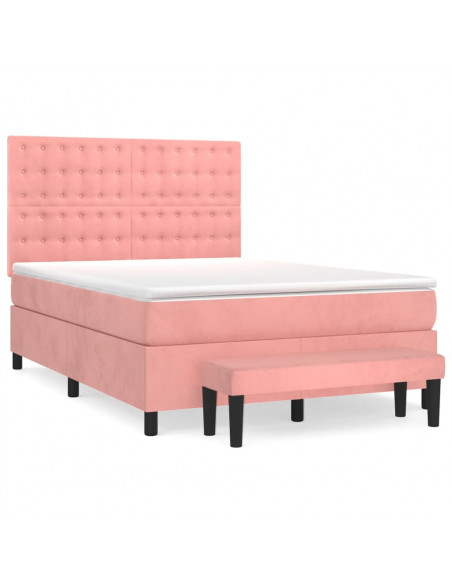Giroletto a Molle con Materasso Rosa 140x190 cm in Velluto