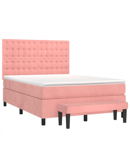 Giroletto a Molle con Materasso Rosa 140x190 cm in Velluto