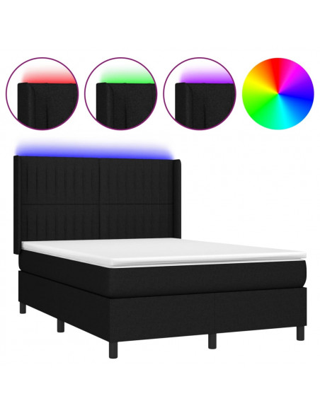 Letto a Molle con Materasso e LED Nero 140x190 cm in Tessuto